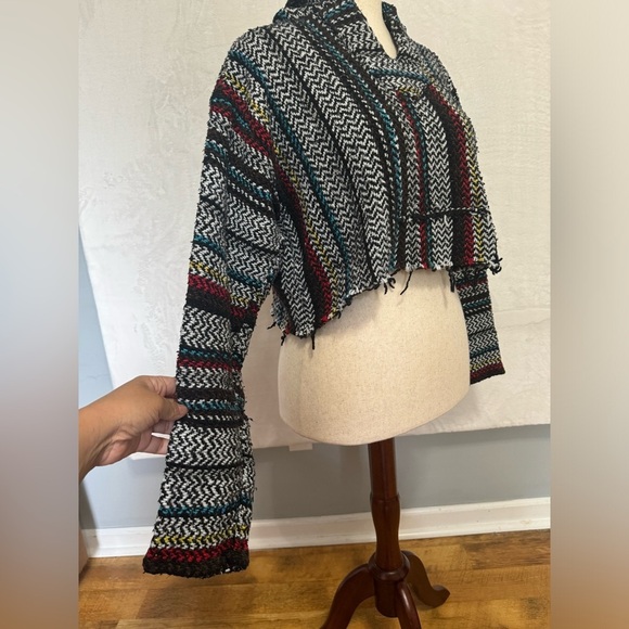 Baja Joe Mexican Jerga Blanket Hoodie Cropped Hippie Pullover Women’s Medium - Picture 6 of 8